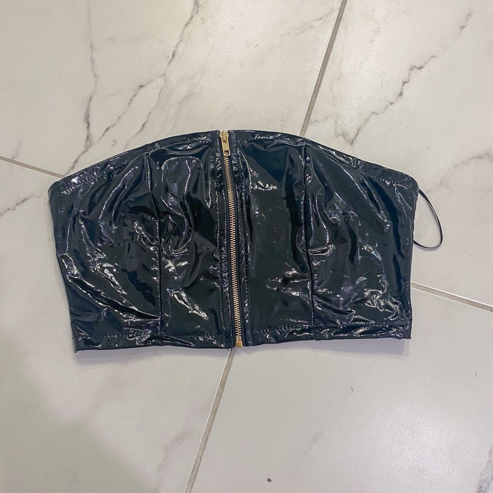 faux patent leather crop top oh polly